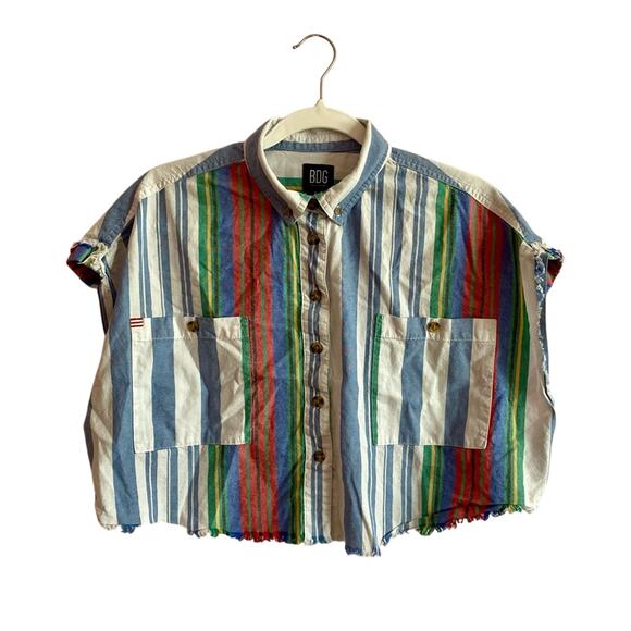 BDG Tops - BDG Urban Outfitters 100% Cotton Stripe Casual Skater Cropped Button Down Top